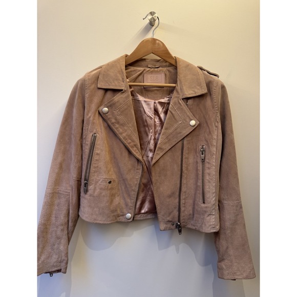 BLANKNYC Jackets & Blazers - BLANK NYC Suede Jacket Womens Small Moto Biker Zip Cropped Suede Dusty Rose Pink